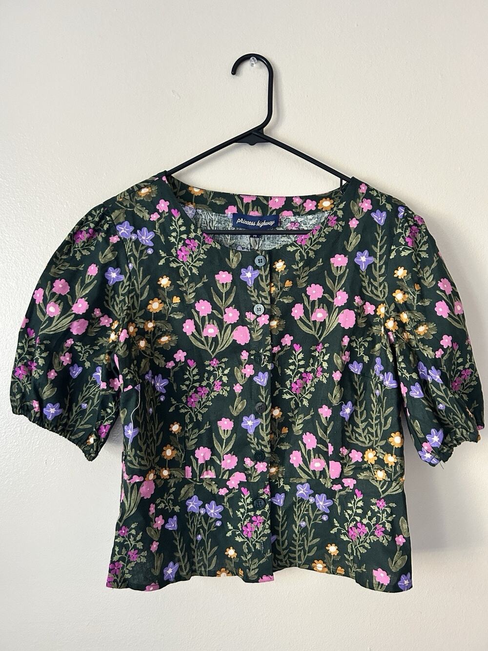 NWT Princess Highway Floral Linen Blend Peplum Blouse Green Women Size 14